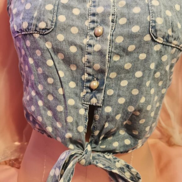 Ank Rouge Size Women's Small Denim Blouse Top Pearl Polka Dot Boho Japan Import - Picture 15 of 16